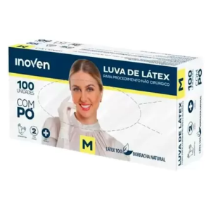 LUVA LATEX M COM PO - 100UN - INOVEN